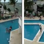 Cancun: tourists in the pool without fear of the passage of Hurricane Beryl