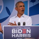 Former US President Barack Obama at an event in support of the Democratic presidential nomination