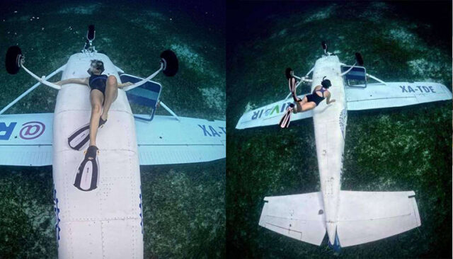 Cozumel: controversial photos of woman in sunken plane after accident