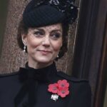 Britain's Kate, Princess of Wales, stands on a balcony during the National Service of Remembrance at the Cenotaph in London, England, Sunday, Nov. 10, 2024.